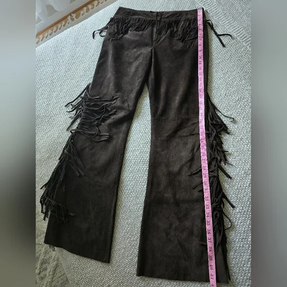 Genuine Leather Dark Brown Pants with Fringe Details  Size 8 Aprox - Picture 15 of 16